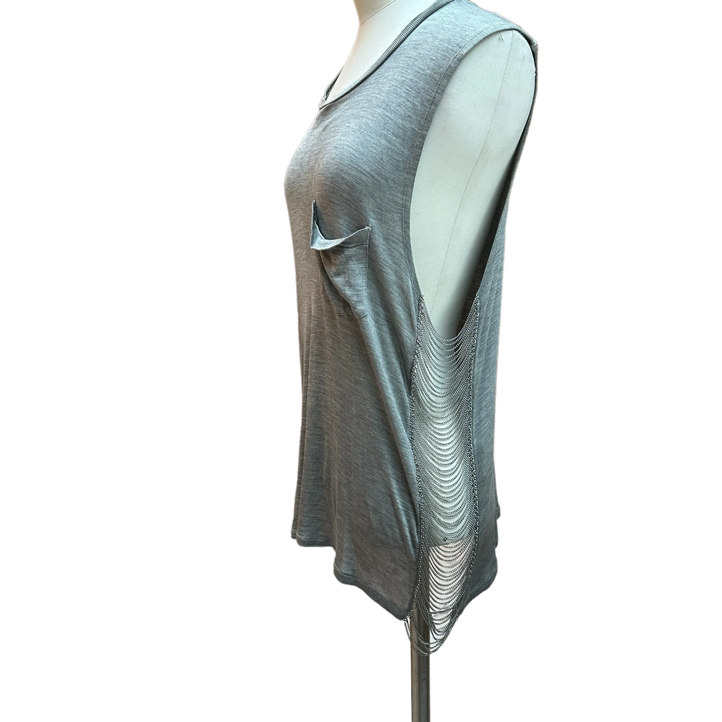 Grey Silk Tank Top w/Chains - XS
