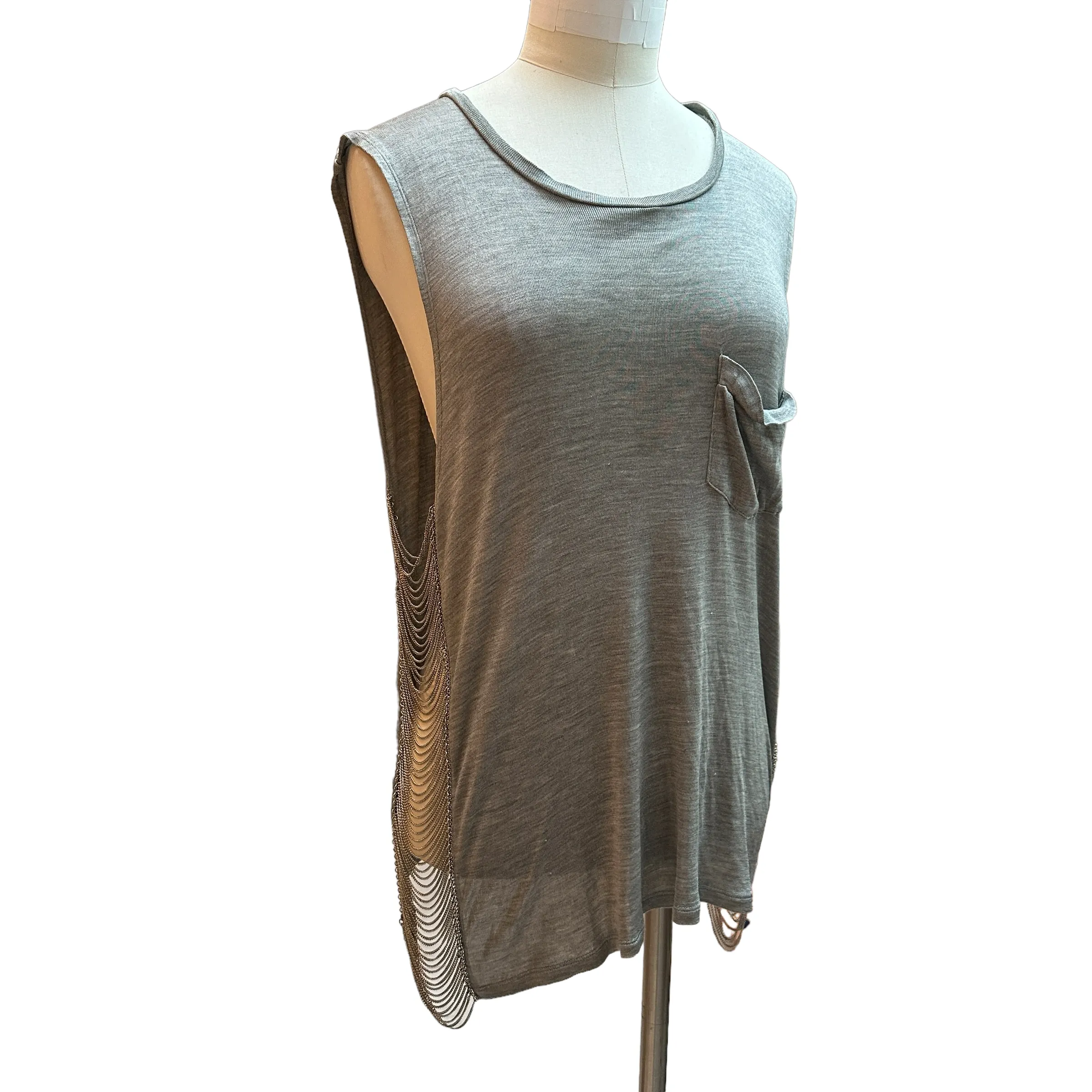 Grey Silk Tank Top w/Chains - XS