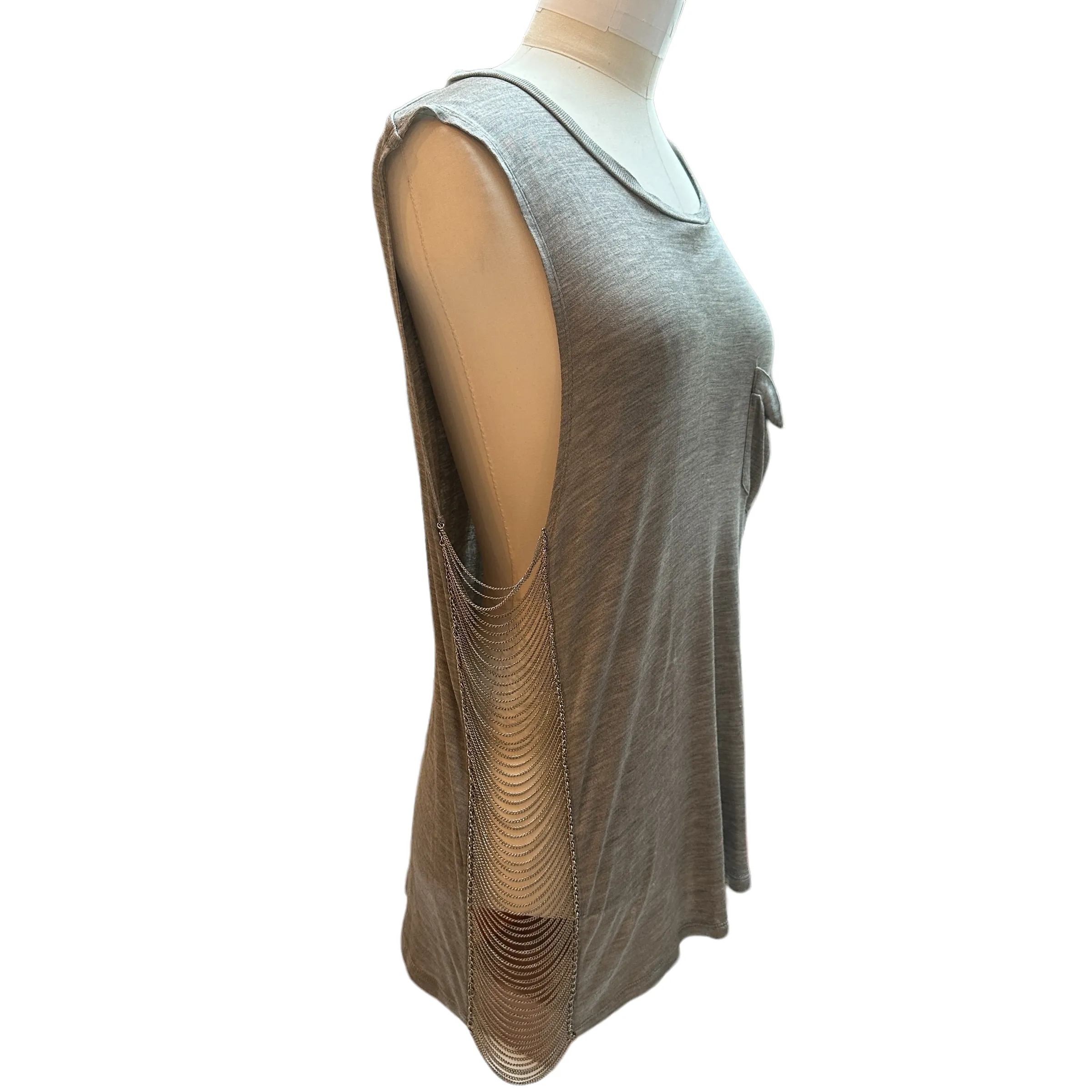 Grey Silk Tank Top w/Chains - XS