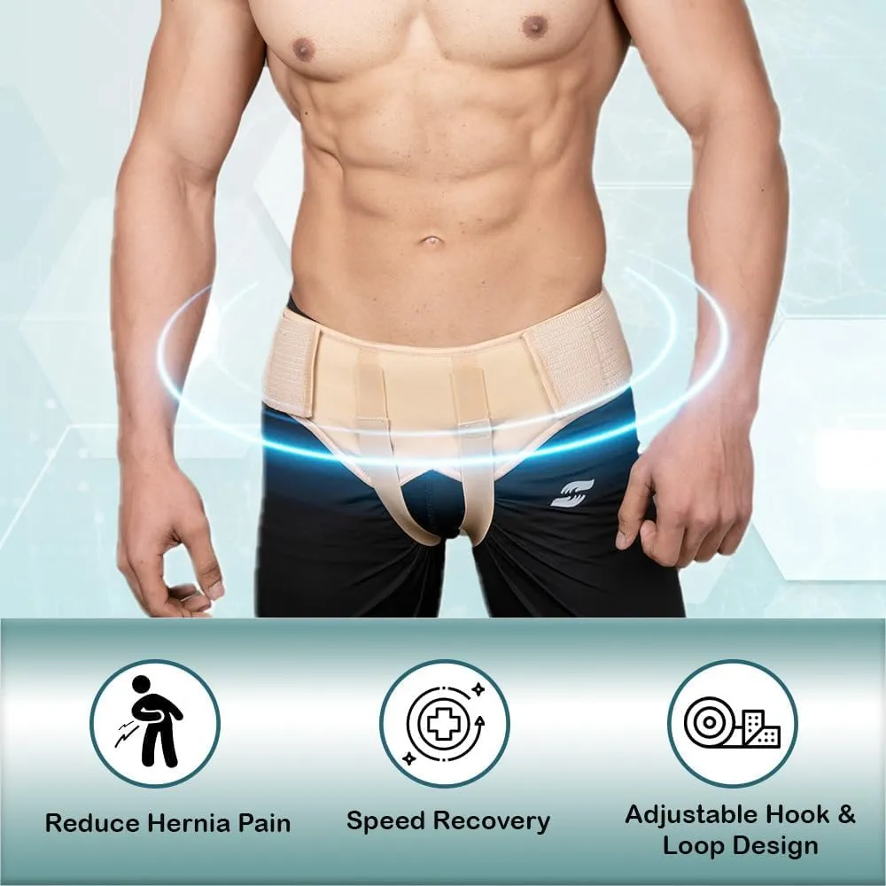 Hernia Belt for Men, Hernia Support Truss, Adjustable Waist Strap, 2 Removable Compression Pads, Breathable Material (Small (28" - 32"))