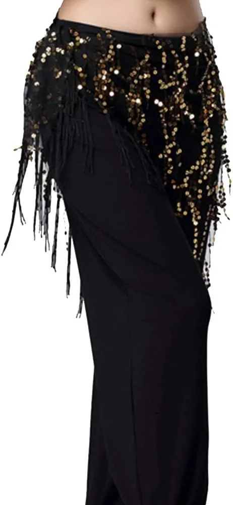 Lauthen.S Women Belly Dance Hip Scarf, Sequin Tassels Triangle Tribal Wrap Skirt Waist Chain
