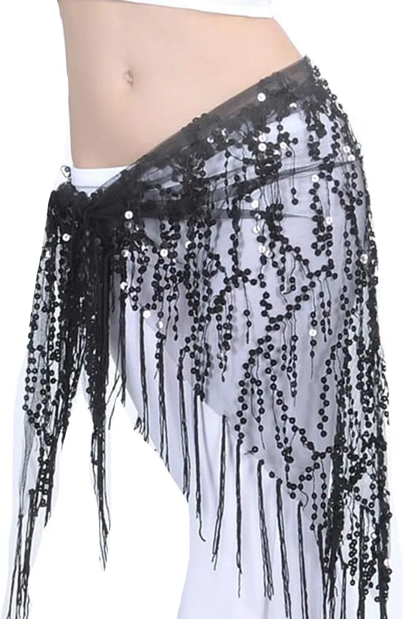 Lauthen.S Women Belly Dance Hip Scarf, Sequin Tassels Triangle Tribal Wrap Skirt Waist Chain