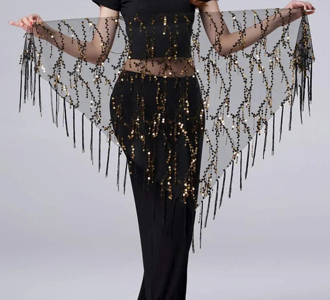 Lauthen.S Women Belly Dance Hip Scarf, Sequin Tassels Triangle Tribal Wrap Skirt Waist Chain