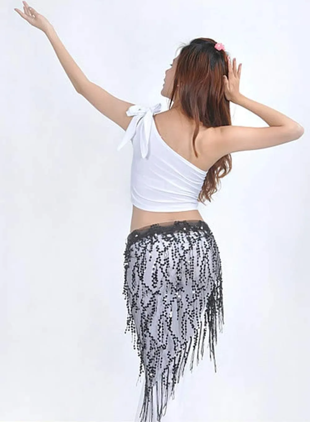 Lauthen.S Women Belly Dance Hip Scarf, Sequin Tassels Triangle Tribal Wrap Skirt Waist Chain