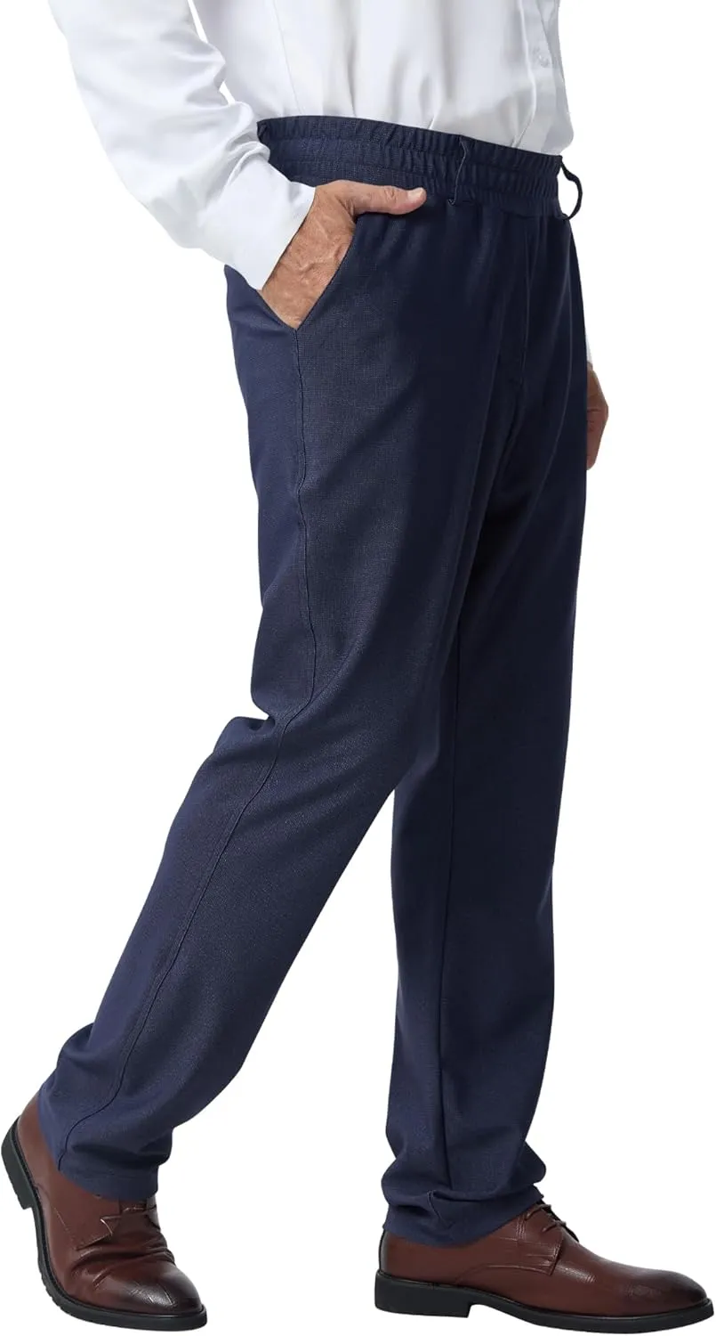LETAOTAO Mens Elastic Waist Pants for Seniors High Stretch Expandable Waist Slacks for Elderly with Magnet Button
