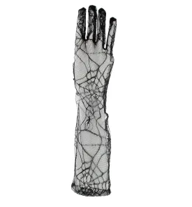 Long Spider Web Design Black Gloves