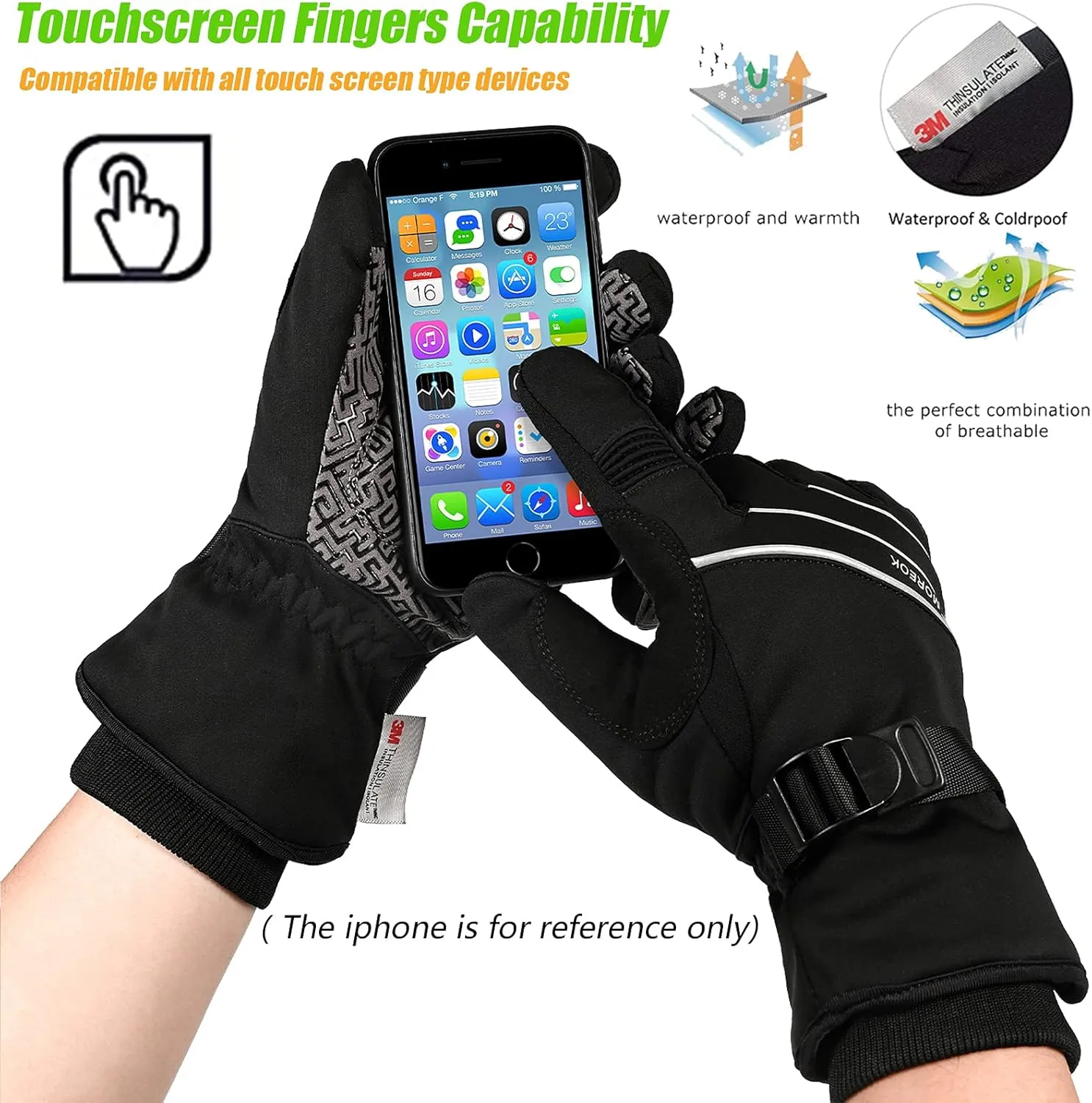 MOREOK Waterproof & Windproof -30F Winter Gloves for Men/Women, 3M Thinsulate Thermal Gloves Touch Screen Warm Gloves for Skiing,Cycling,Motorcycle,Running