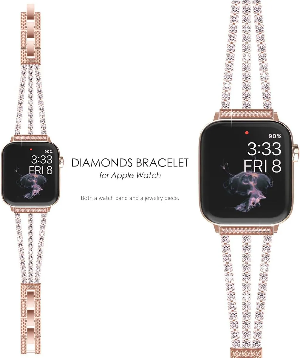 NewWays for Apple Watch Band 38mm 40mm 41mm 42mm 44mm 45mm 46mm 49mm for iWatch Series 10 9 8 7 6 5 4 3 2 1 SE Ultra, Sparkling Bling Shiny Diamonds Bracelet for iWatch Band Womens