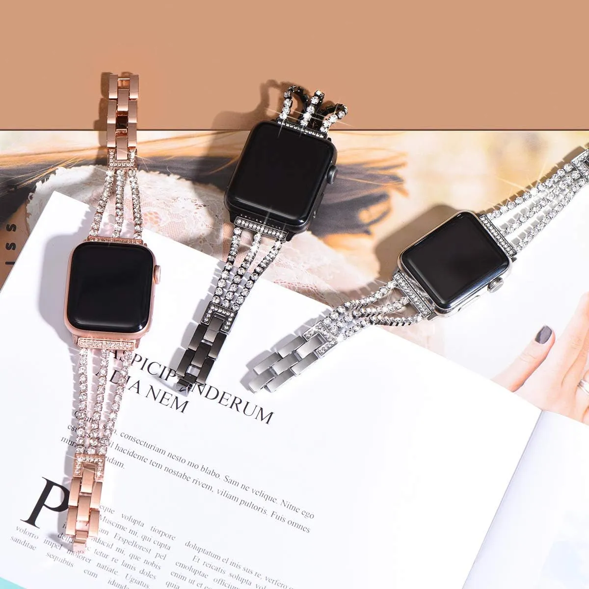 NewWays for Apple Watch Band 38mm 40mm 41mm 42mm 44mm 45mm 46mm 49mm for iWatch Series 10 9 8 7 6 5 4 3 2 1 SE Ultra, Sparkling Bling Shiny Diamonds Bracelet for iWatch Band Womens