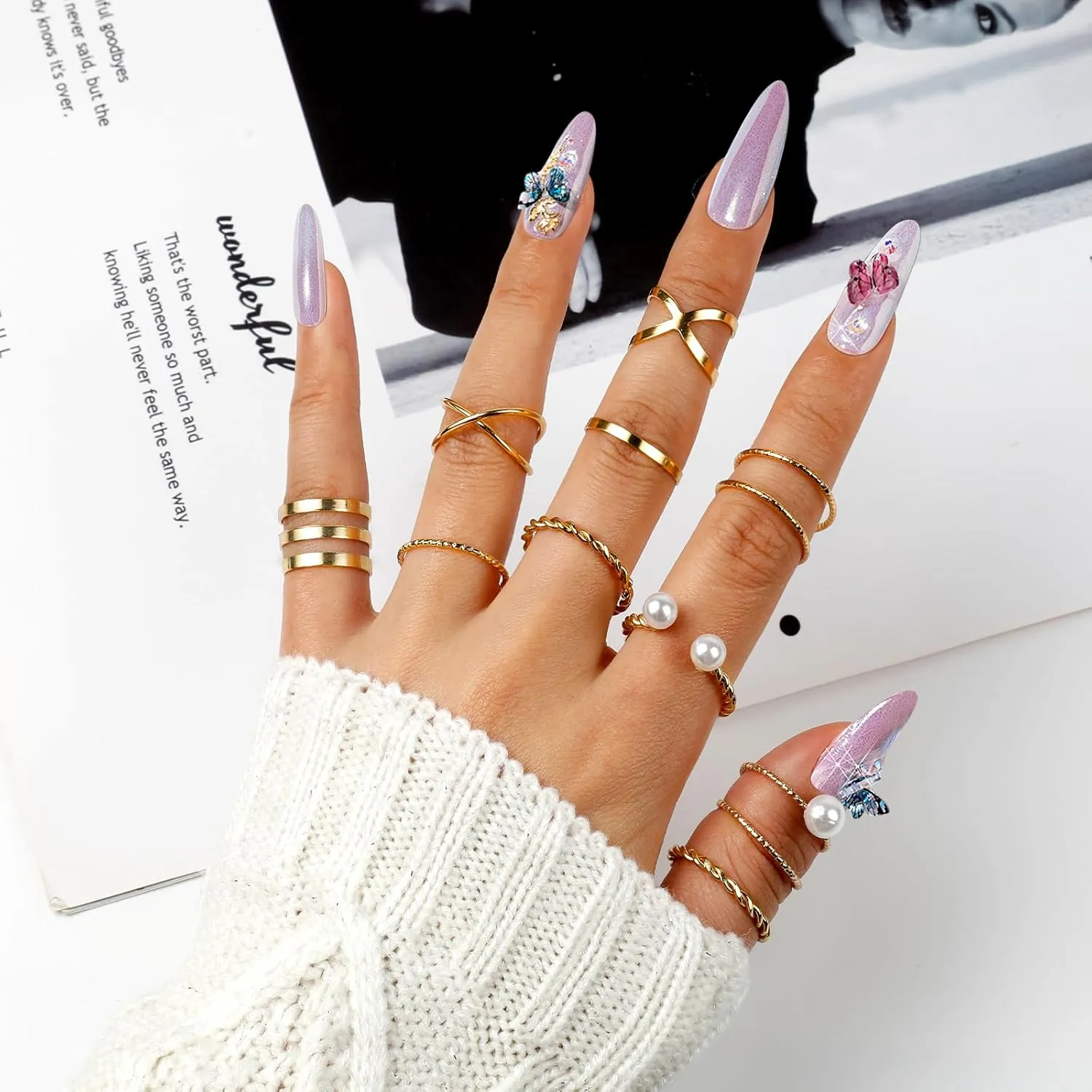 ONESING 18-31 Pcs Knuckle Rings for Women Stackable Rings Sets Vintage Joint Finger Rings Gold Rings Set for Women Men Hollow Carved Flowers Crystal Rings