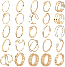 ONESING 18-31 Pcs Knuckle Rings for Women Stackable Rings Sets Vintage Joint Finger Rings Gold Rings Set for Women Men Hollow Carved Flowers Crystal Rings
