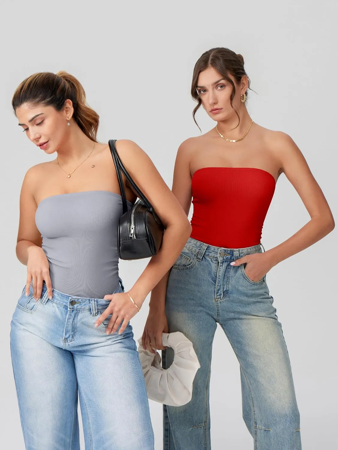 OQQ Womens Tube Bodysuits Strapless Basic Sleeveless Ruched Stretch Classic-Fit Tops Sexy Bodysuits