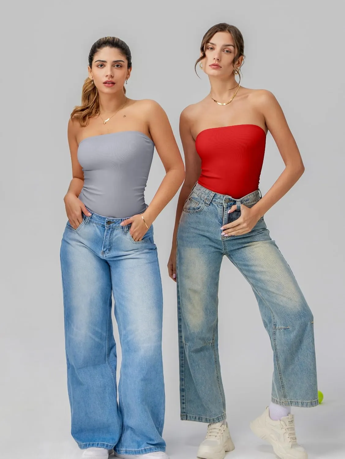 OQQ Womens Tube Bodysuits Strapless Basic Sleeveless Ruched Stretch Classic-Fit Tops Sexy Bodysuits