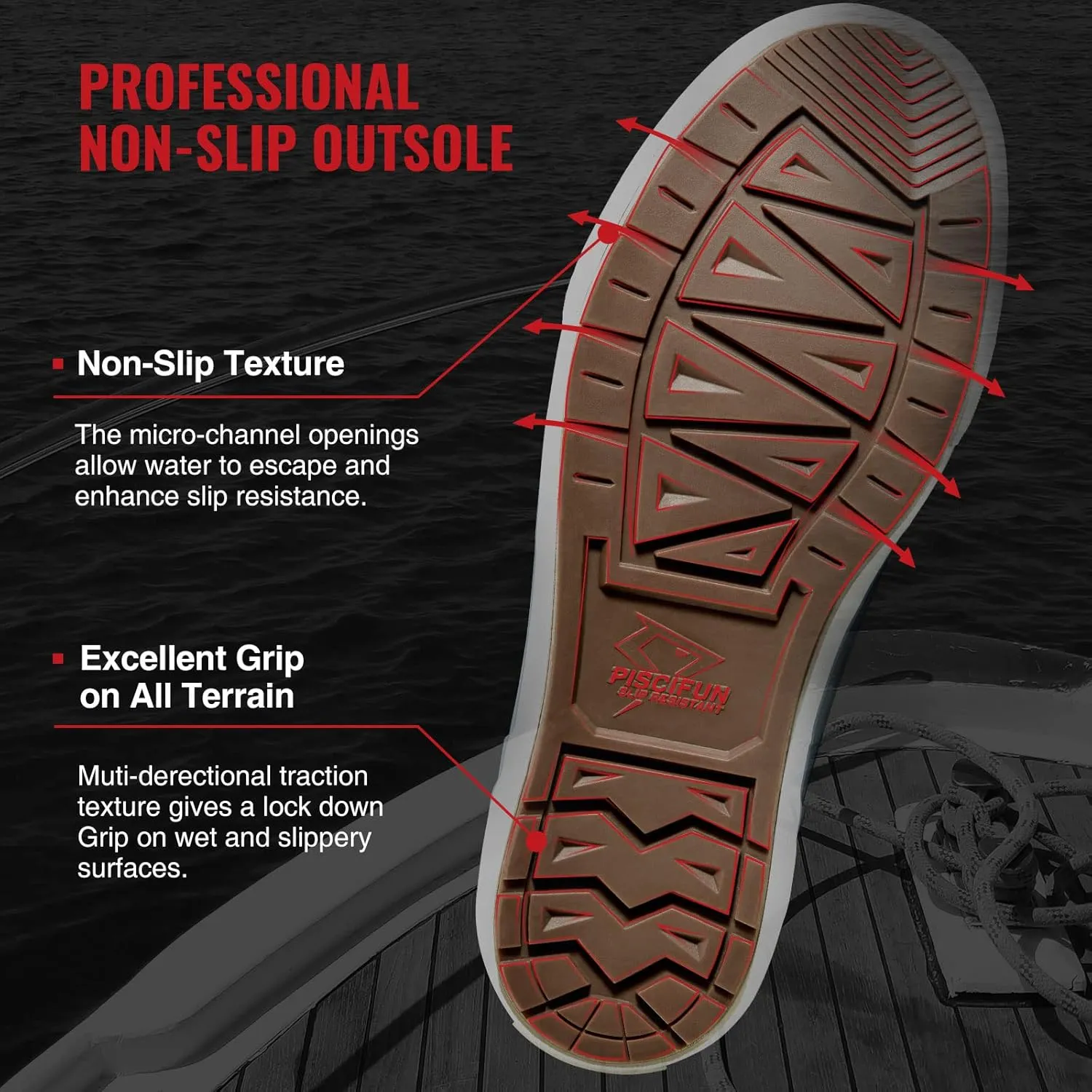 Piscifun Men s Deck Boots, Waterproof Fishing Rain Boots, Anti-Slip Rubber Boots with Breathable Neoprene Lining