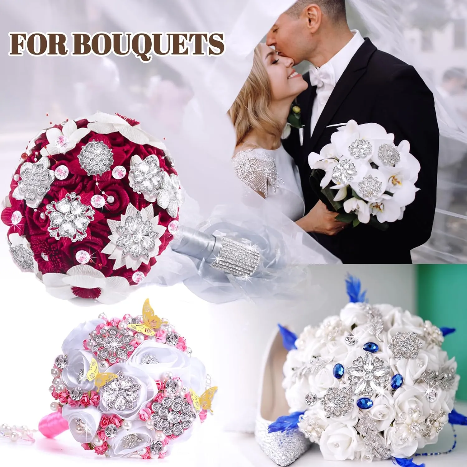 Rhinestone Brooches Bouquet Pins Corsage Crystal Brooch Diamond Pins Kits for Wedding Accessories Jewelry Decoration DIY Craft Sewing(Gold)