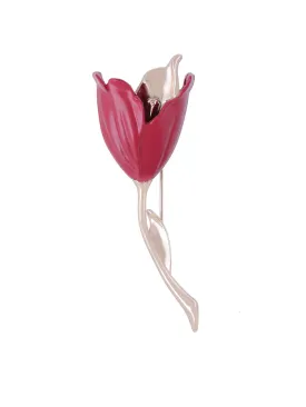 Rose Gold with Red Enamel Rose Flower Brooch