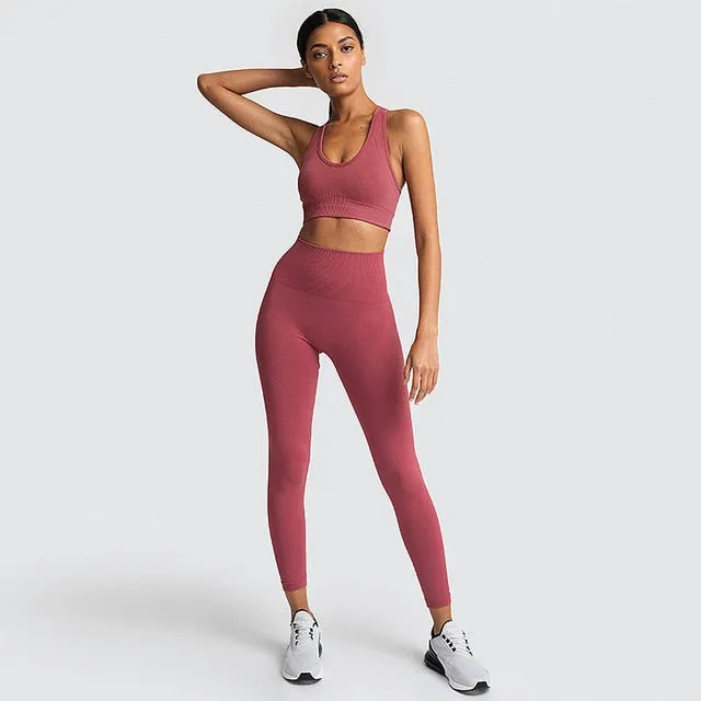 seamless hyperflex workout set sport leggings and top set yoga outfits for women sportswear athletic clothes gym sets 2 piece