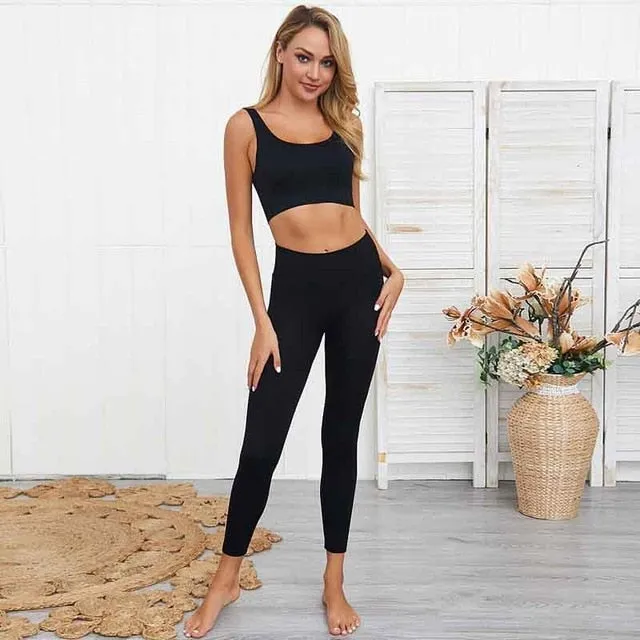 seamless hyperflex workout set sport leggings and top set yoga outfits for women sportswear athletic clothes gym sets 2 piece
