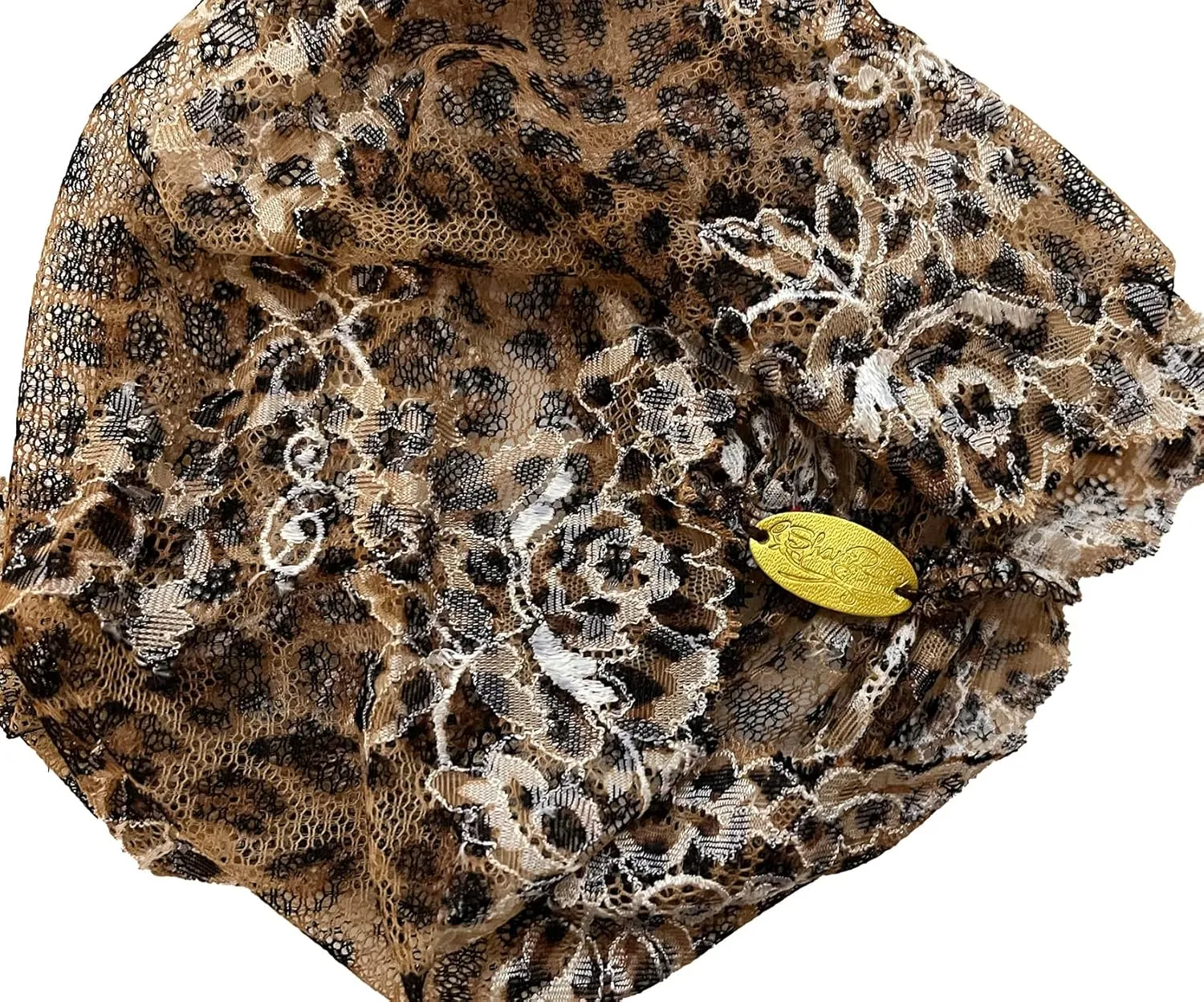 ShariRose Black Cheetah Lace Headband White Floral Stretchy Wide Lace Hair Band Great Coverage Head Cover Handmade (Black cheetah)