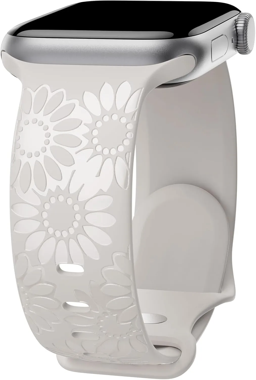 Sunflower Engraved Band Compatible with Apple Watch Bands 38mm 40mm 41mm 42mm 44mm 45mm 49mm Women, Designer Soft Glossy Floral Silicone Strap for iWatch Series Ultra 9 8 7 6 SE 5 4 3 2 1