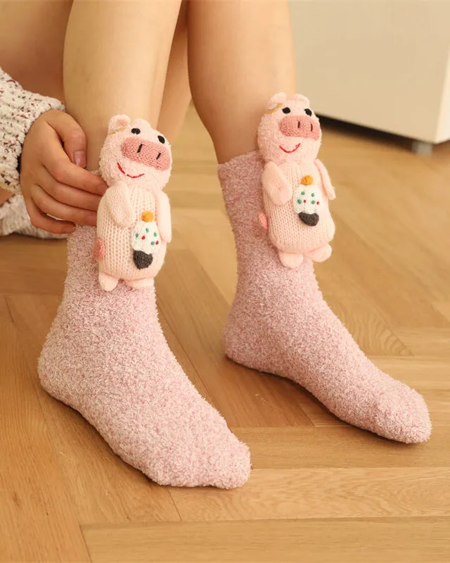Sweetnana Cozy Crew Socks, Fuzzy Warm Stockings, Anti-Slip Thickened Winter Socks, Cute Lounge Wear, Super Soft Tube Socks