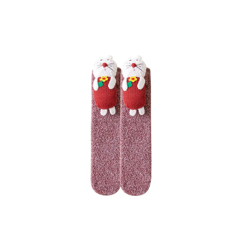 Sweetnana Cozy Crew Socks, Fuzzy Warm Stockings, Anti-Slip Thickened Winter Socks, Cute Lounge Wear, Super Soft Tube Socks