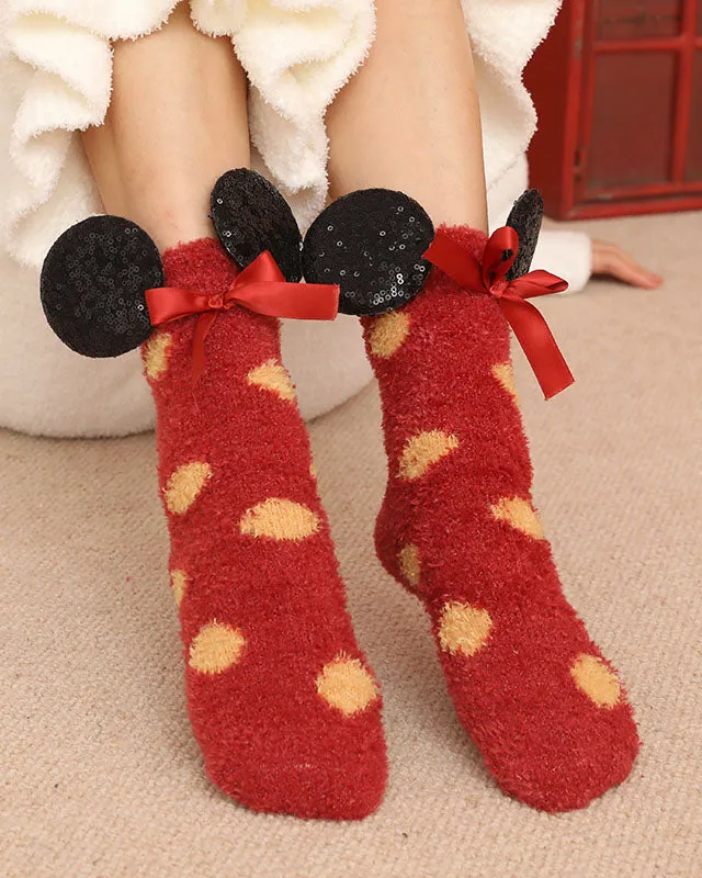 Sweetnana Women's Tube Crew Socks Cartoon Cute Socks Winter Fuzzy Warm Socks Soft Cozy Thick Socks