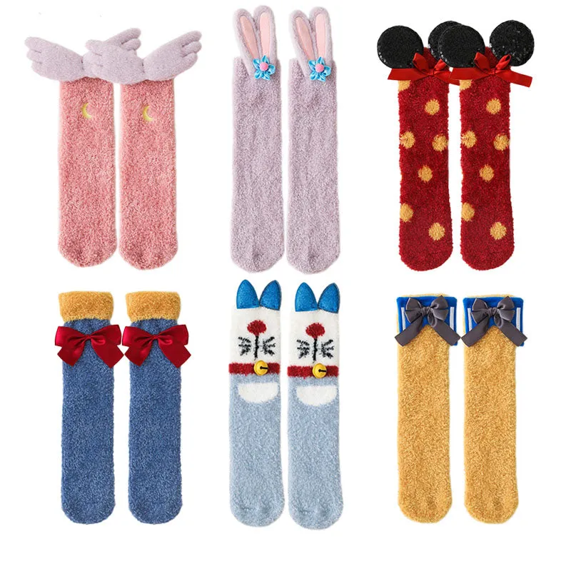 Sweetnana Women's Tube Crew Socks Cartoon Cute Socks Winter Fuzzy Warm Socks Soft Cozy Thick Socks