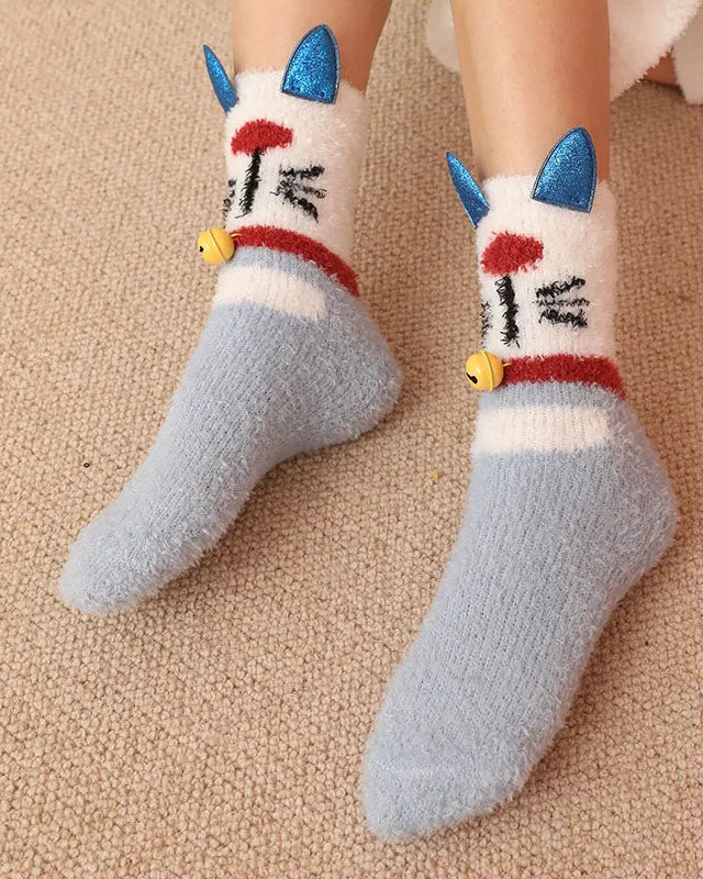 Sweetnana Women's Tube Crew Socks Cartoon Cute Socks Winter Fuzzy Warm Socks Soft Cozy Thick Socks