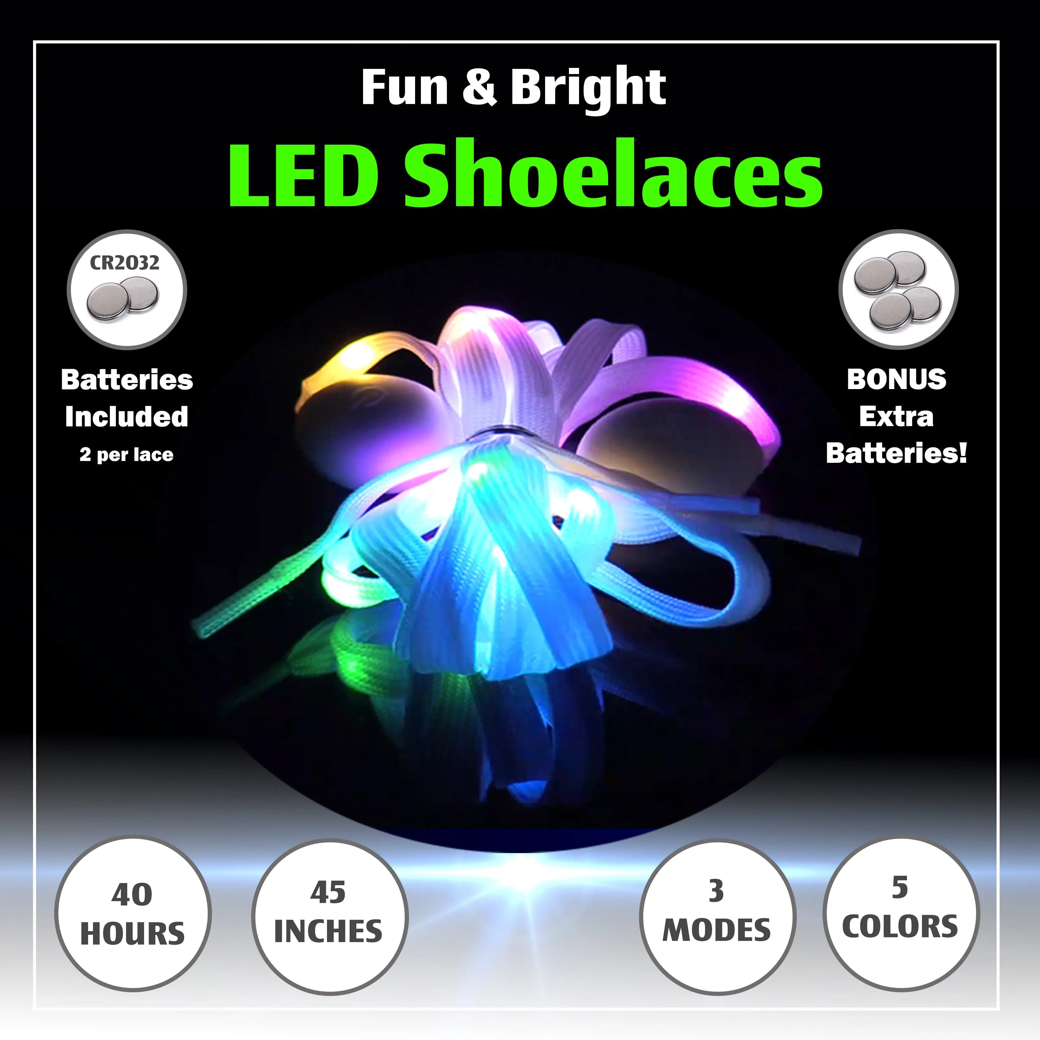 The Noodley Kids 5 Color LED Light Up Shoe Laces