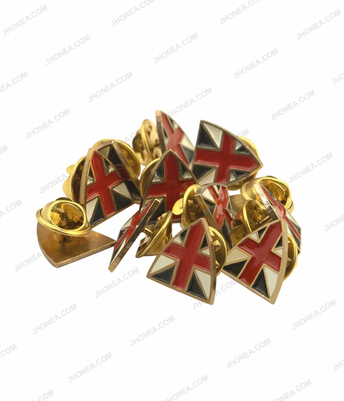 Tri-Color Shield Shape Shirt Collar Tips Brooch Pin