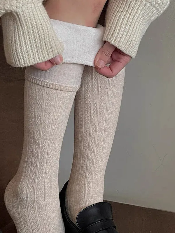 Twist knit academia winter stockings
