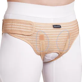 VELPEAU Hernia Belt for Men & Women - Bilateral/Double Inguinal, Groin Hernia Support Truss Underwear Briefs, Pain Relief Recovery Adjustable Strap with 2 Removable Medical Compression Pads (Khaki, S)
