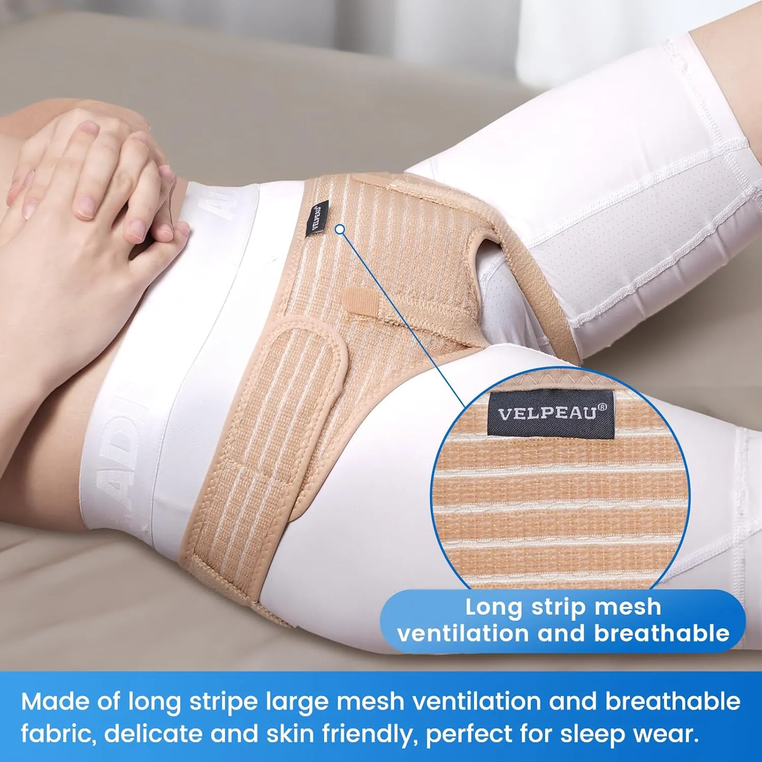 VELPEAU Hernia Belt for Men & Women - Bilateral/Double Inguinal, Groin Hernia Support Truss Underwear Briefs, Pain Relief Recovery Adjustable Strap with 2 Removable Medical Compression Pads (Khaki, S)