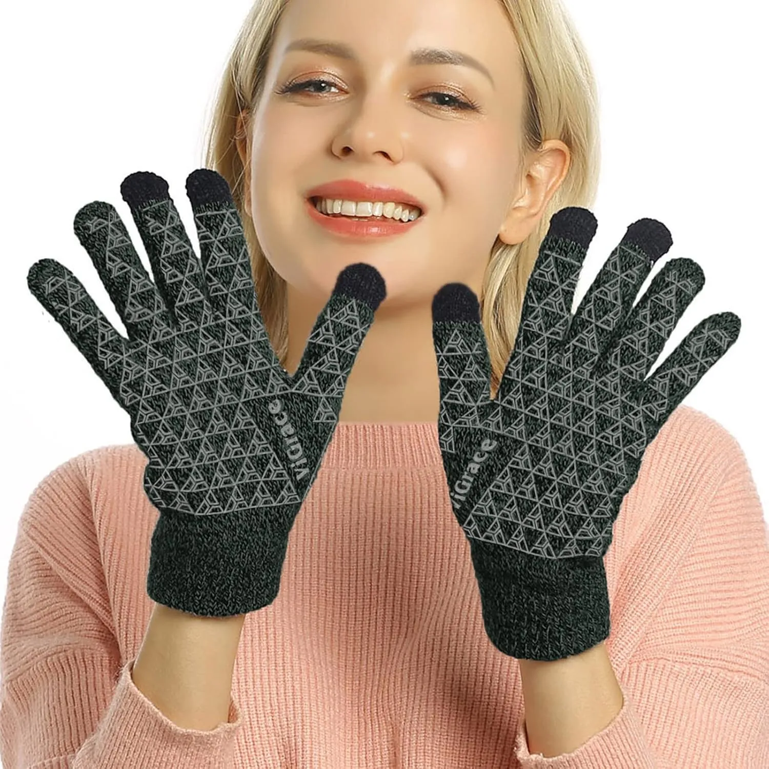 ViGrace Winter Warm Touchscreen Gloves for Men and Women Touch Screen Fleece Lined Knit Anti-Slip Wool Glove