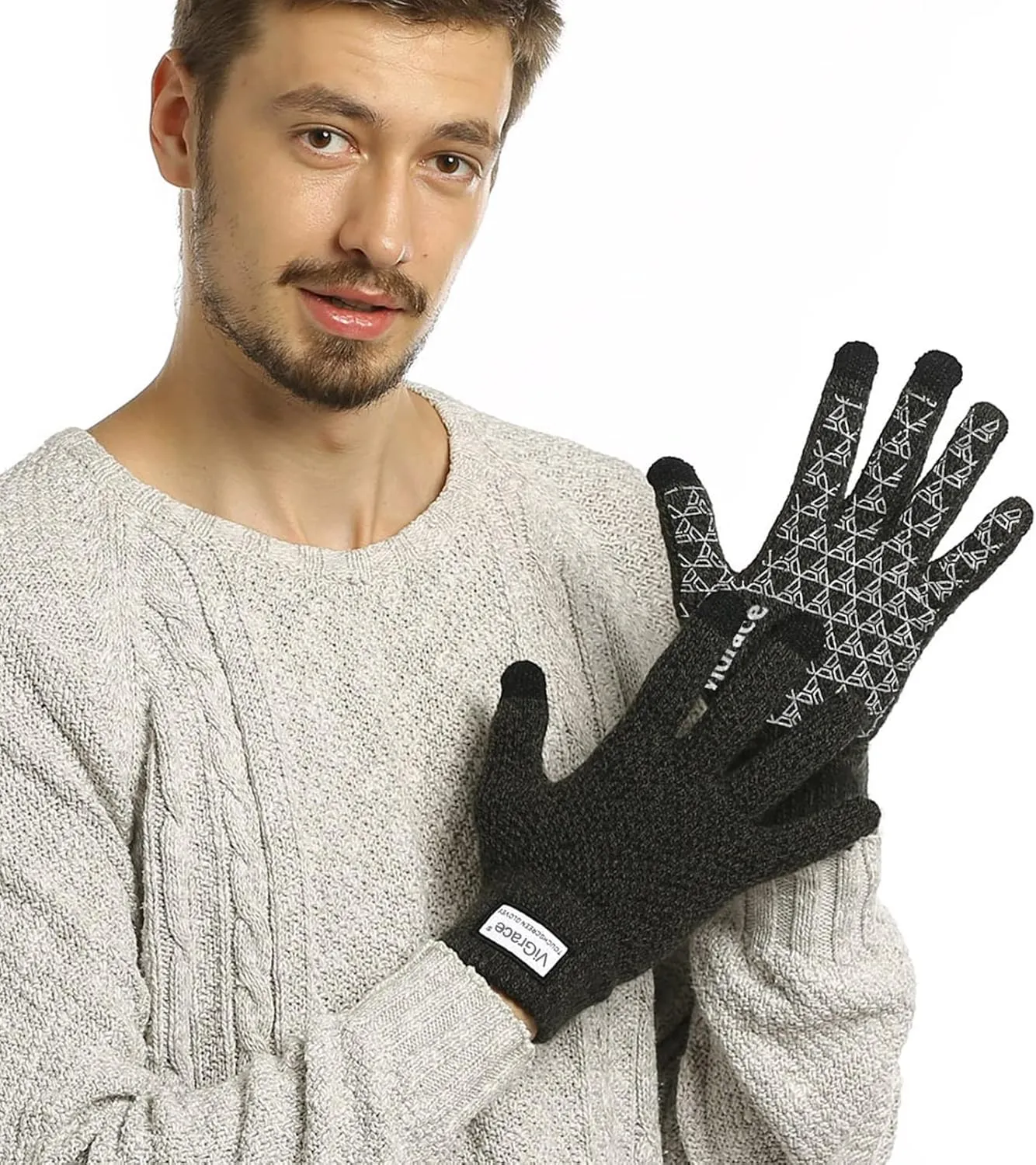 ViGrace Winter Warm Touchscreen Gloves for Men and Women Touch Screen Fleece Lined Knit Anti-Slip Wool Glove