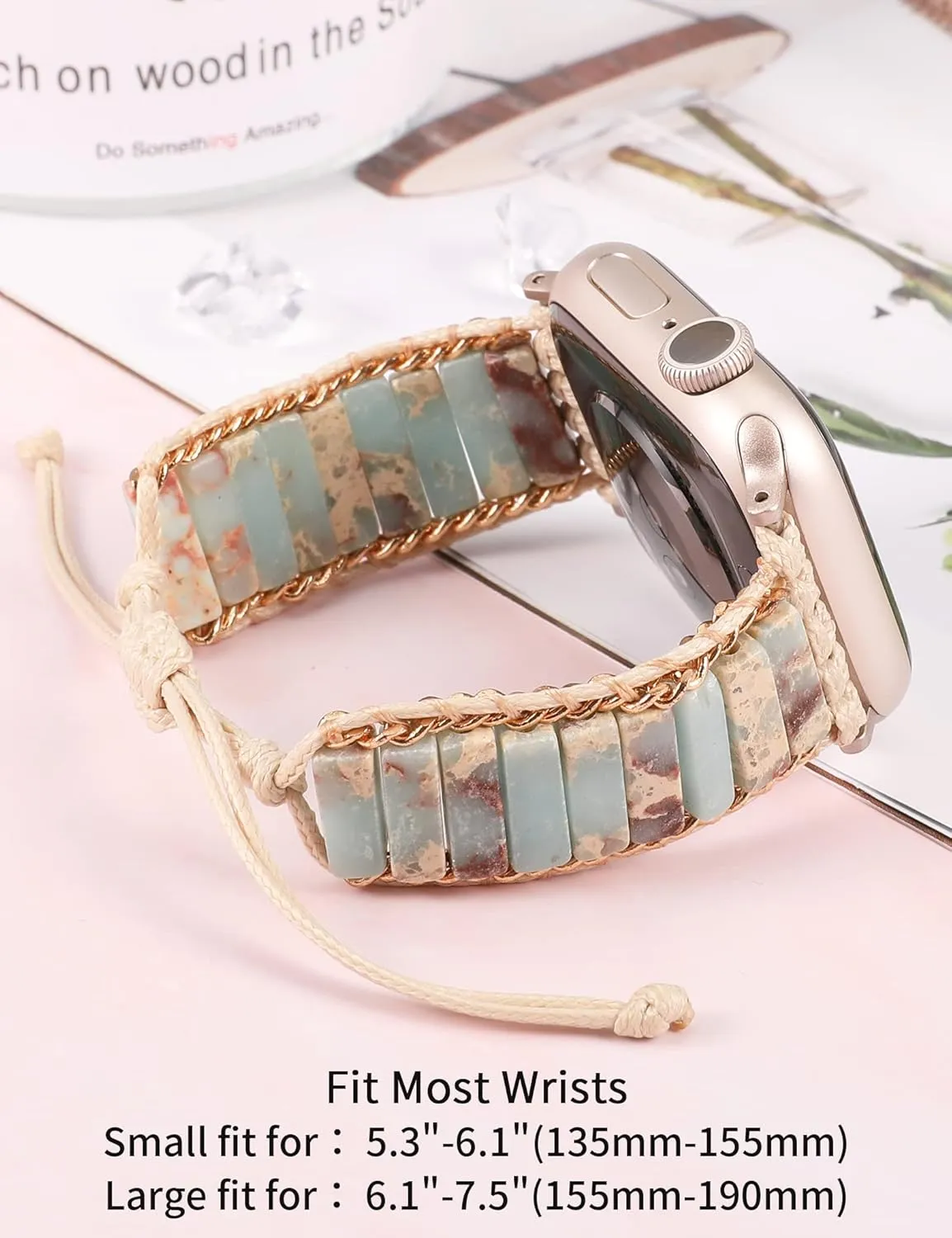 W-RARA Boho Stone Bracelet Compatible with Apple Watch Band 38/40/41/42/44/45/46/49mm Women, Handmade Natural Stone Colorful Jasper Strap for iWatch Series 10 9 8 7 6 5 4 3 2 1 SE Ultra(1/2)