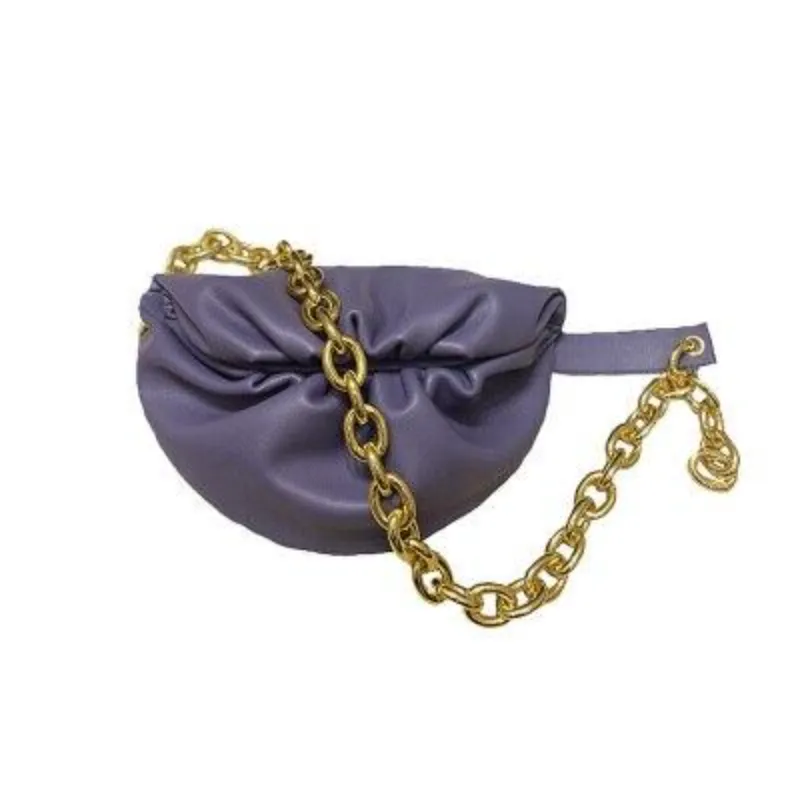 Waist Bag Women Cowhide Leather with Big Metal Adjustable Chains Decoration Cloud Chest Bag