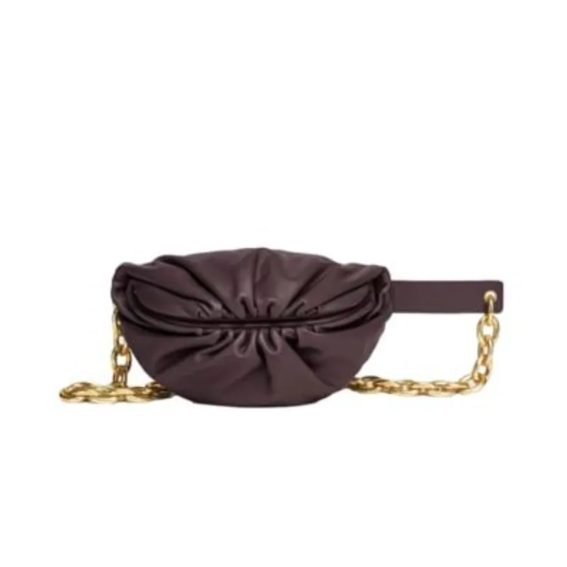 Waist Bag Women Cowhide Leather with Big Metal Adjustable Chains Decoration Cloud Chest Bag
