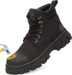 Waterproof Steel Toe Boots For Men 6 Inch Leather Steel Toe Shoes Non Slip Resistant Safety Work Boots Indestructible Lightweight Construction Boot With Composite Toe