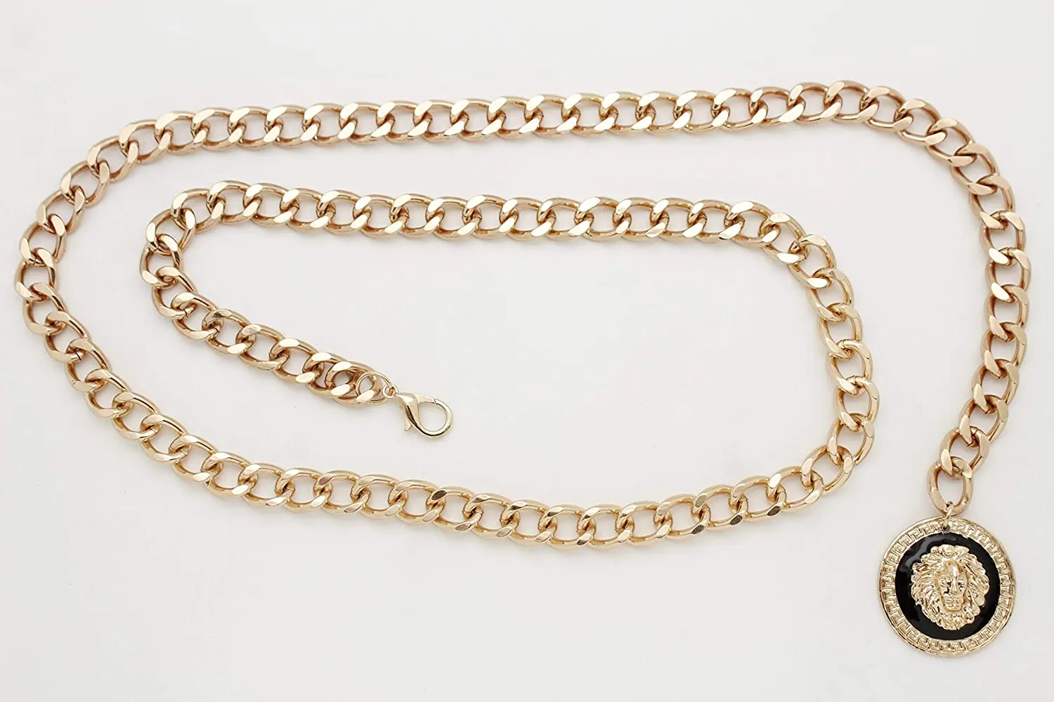 Women Waist Hip Gold Metal Chain Fashion Belt Coin Lion Charm Buckle