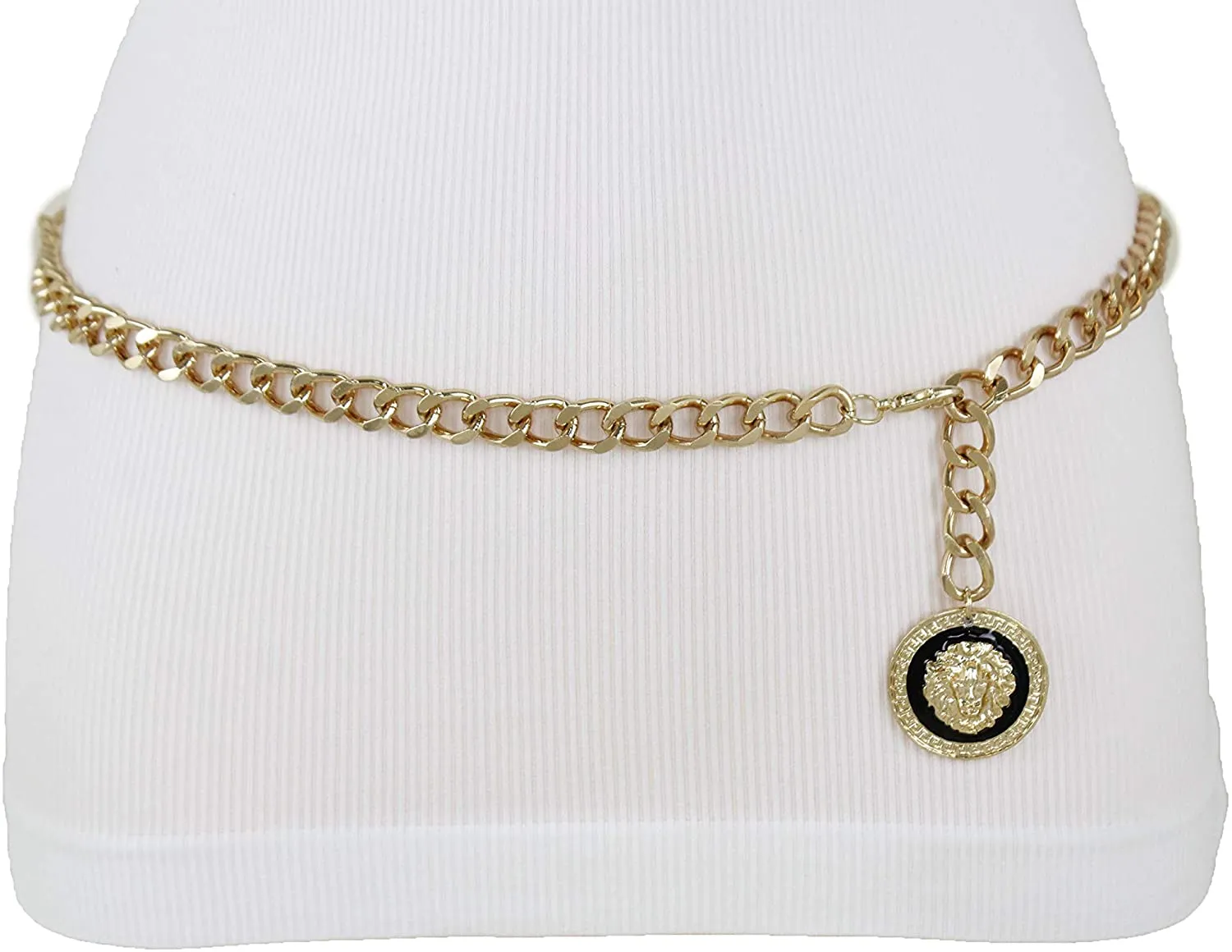 Women Waist Hip Gold Metal Chain Fashion Belt Coin Lion Charm Buckle