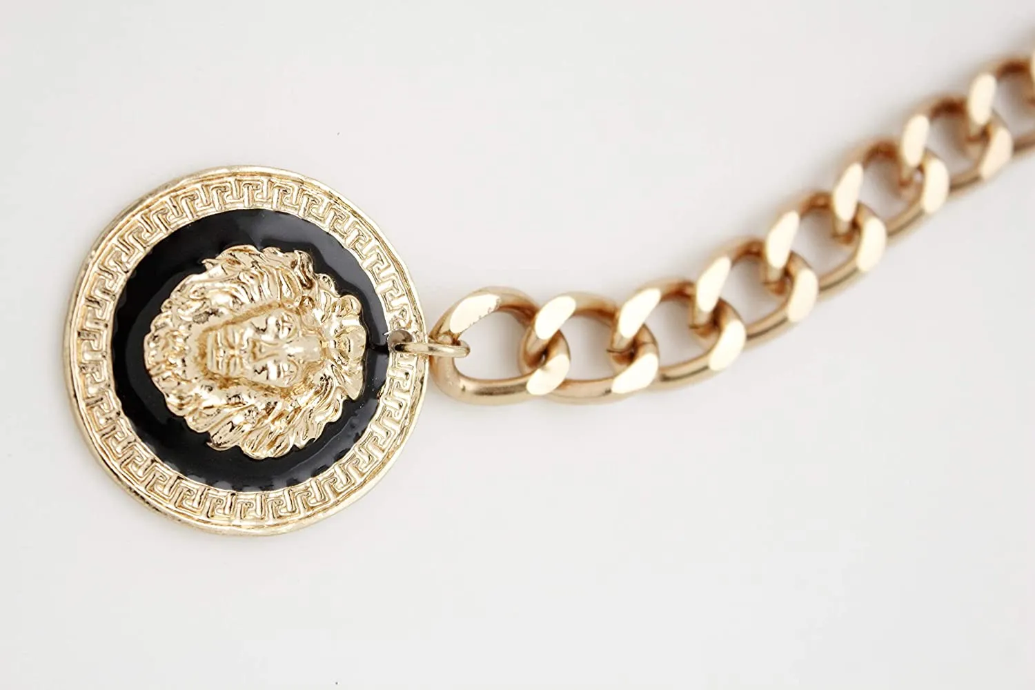 Women Waist Hip Gold Metal Chain Fashion Belt Coin Lion Charm Buckle